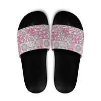 Mele Kalikimaka Hawaii Christmas Slide Sandals Akala Seamless Floral Motif - Polynesian Pride