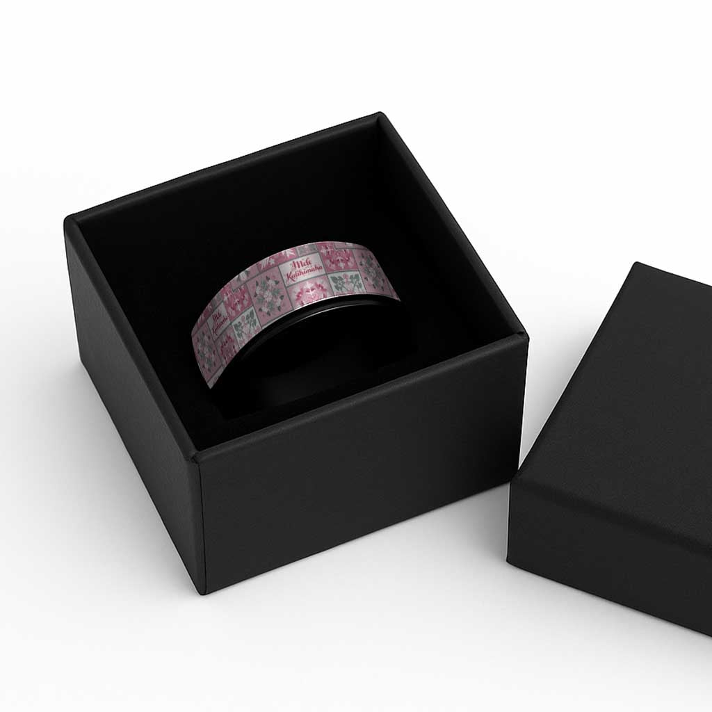 Mele Kalikimaka Hawaii Christmas Spinner Ring Akala Seamless Floral Motif - Polynesian Pride