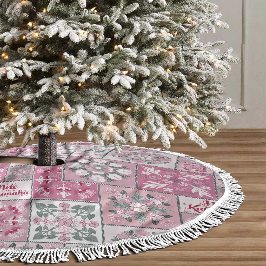 Mele Kalikimaka Hawaii Christmas Tree Skirt Akala Seamless Floral Motif - Polynesian Pride