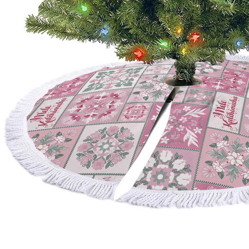 Mele Kalikimaka Hawaii Christmas Tree Skirt Akala Seamless Floral Motif - Polynesian Pride