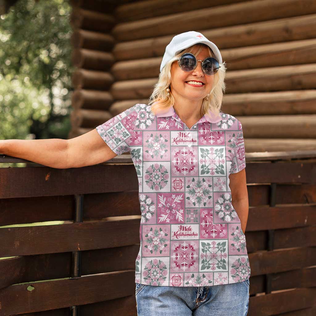 Mele Kalikimaka Hawaii Christmas Women Polo Shirt Akala Seamless Floral Motif - Polynesian Pride