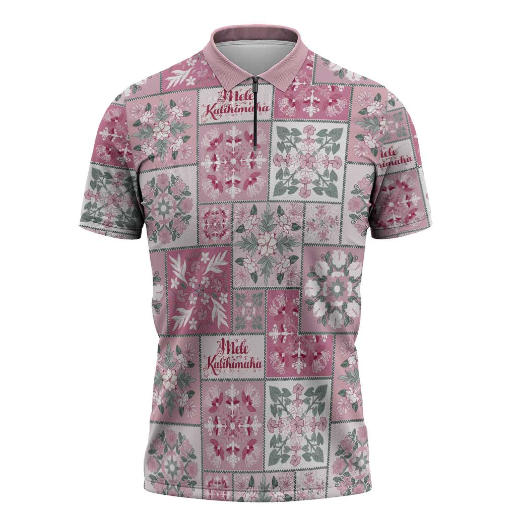 Mele Kalikimaka Hawaii Christmas Zipper Polo Shirt Akala Seamless Floral Motif - Polynesian Pride