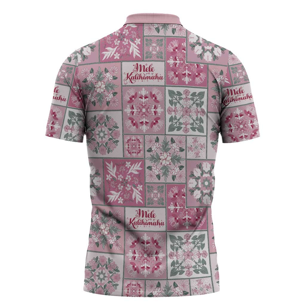 Mele Kalikimaka Hawaii Christmas Zipper Polo Shirt Akala Seamless Floral Motif - Polynesian Pride