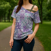 Mele Kalikimaka Hawaii Christmas Cross Shoulder Shirt Poni Seamless Floral Motif - Polynesian Pride