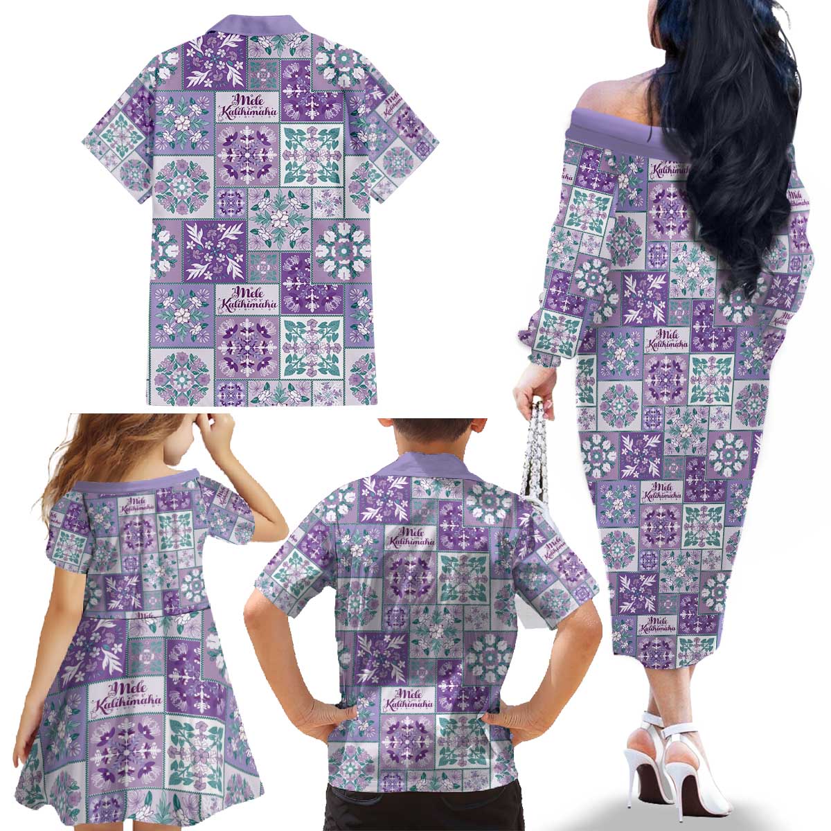 Mele Kalikimaka Hawaii Christmas Family Matching Off The Shoulder Long Sleeve Dress and Hawaiian Shirt Poni Seamless Floral Motif - Polynesian Pride