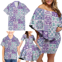 Mele Kalikimaka Hawaii Christmas Family Matching Off Shoulder Short Dress and Hawaiian Shirt Poni Seamless Floral Motif - Polynesian Pride