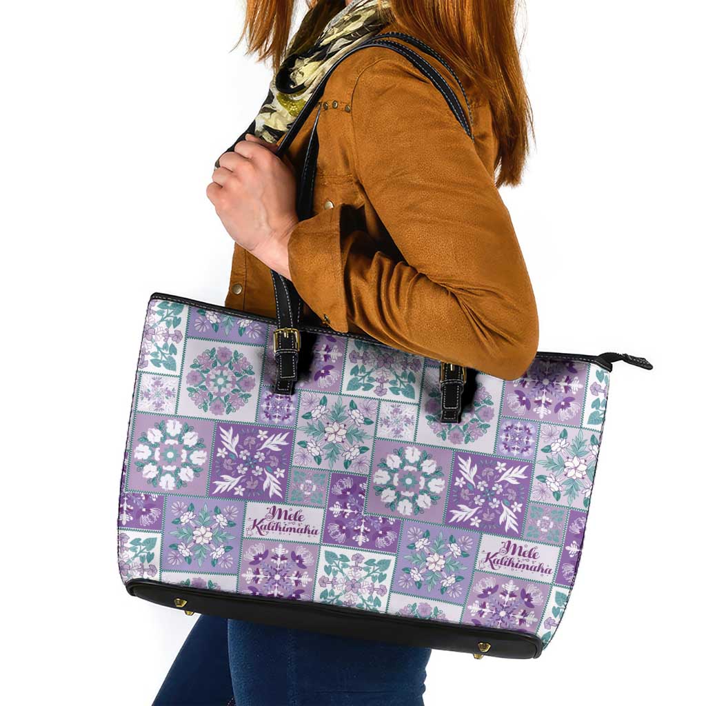Mele Kalikimaka Hawaii Christmas Leather Tote Bag Poni Seamless Floral Motif - Polynesian Pride