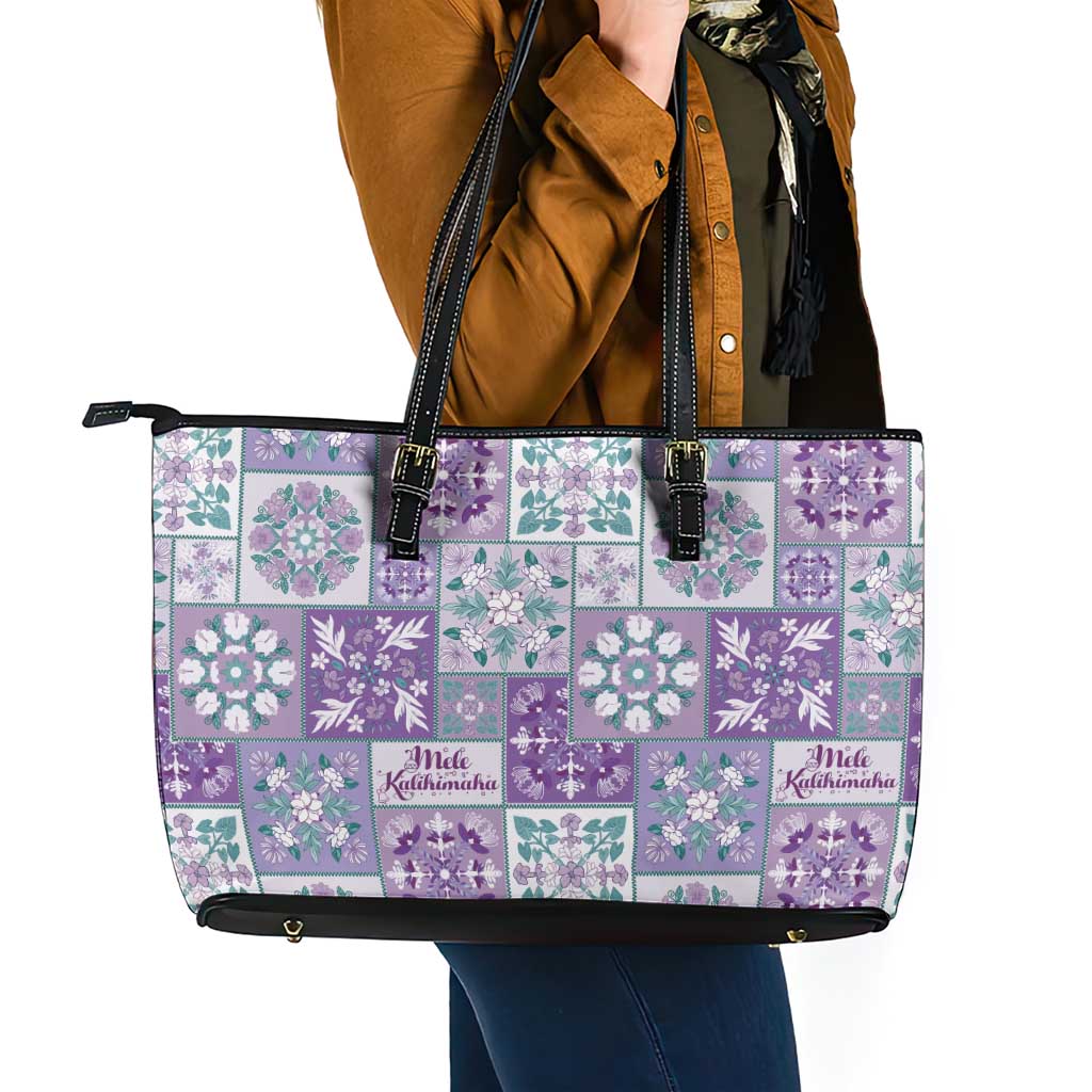 Mele Kalikimaka Hawaii Christmas Leather Tote Bag Poni Seamless Floral Motif - Polynesian Pride