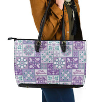 Mele Kalikimaka Hawaii Christmas Leather Tote Bag Poni Seamless Floral Motif - Polynesian Pride