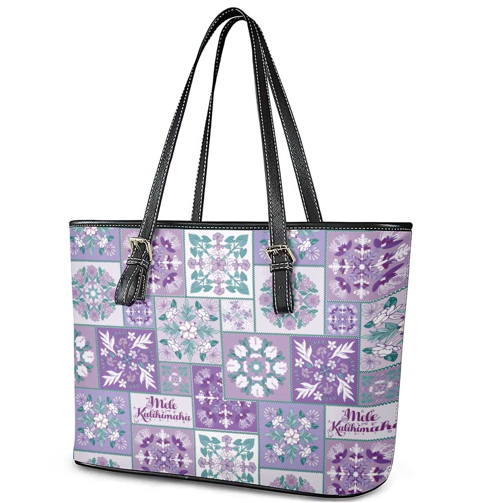 Mele Kalikimaka Hawaii Christmas Leather Tote Bag Poni Seamless Floral Motif - Polynesian Pride