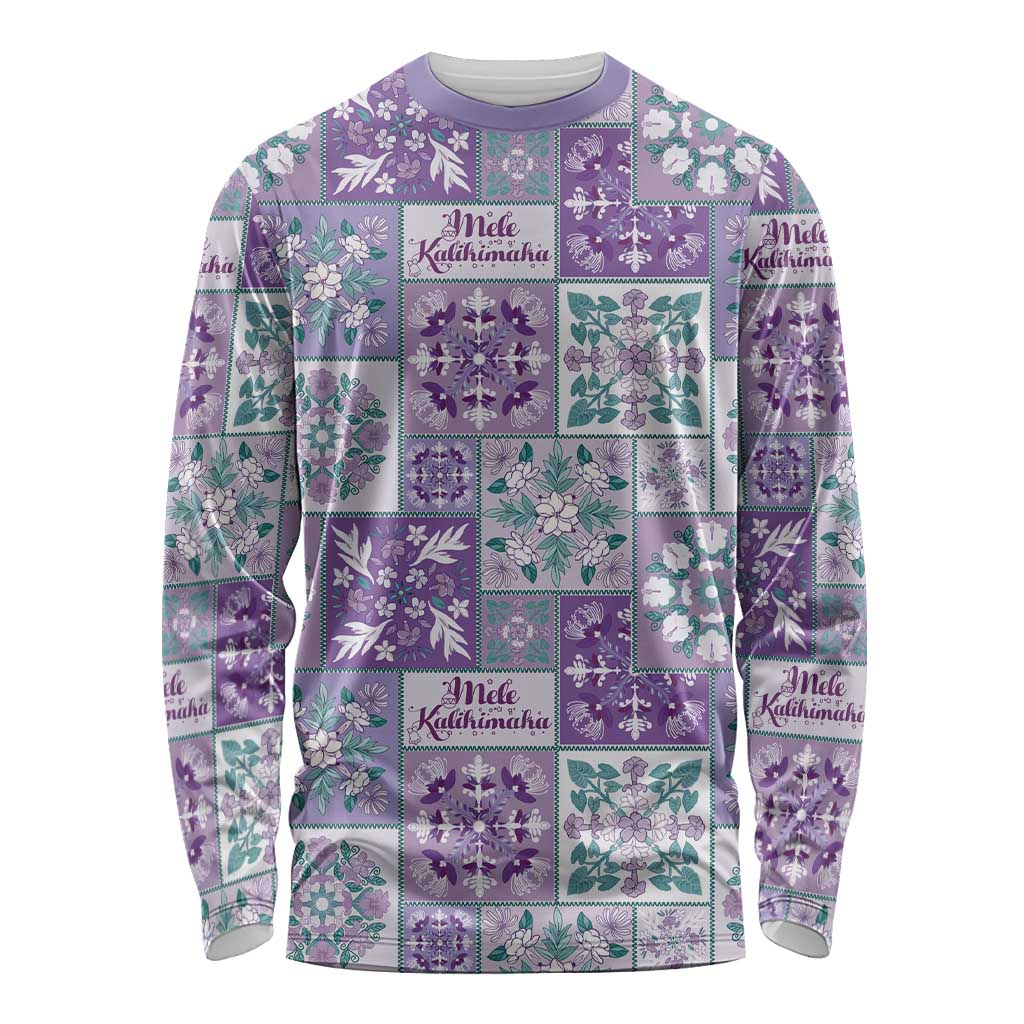 Mele Kalikimaka Hawaii Christmas Long Sleeve Shirt Poni Seamless Floral Motif - Polynesian Pride