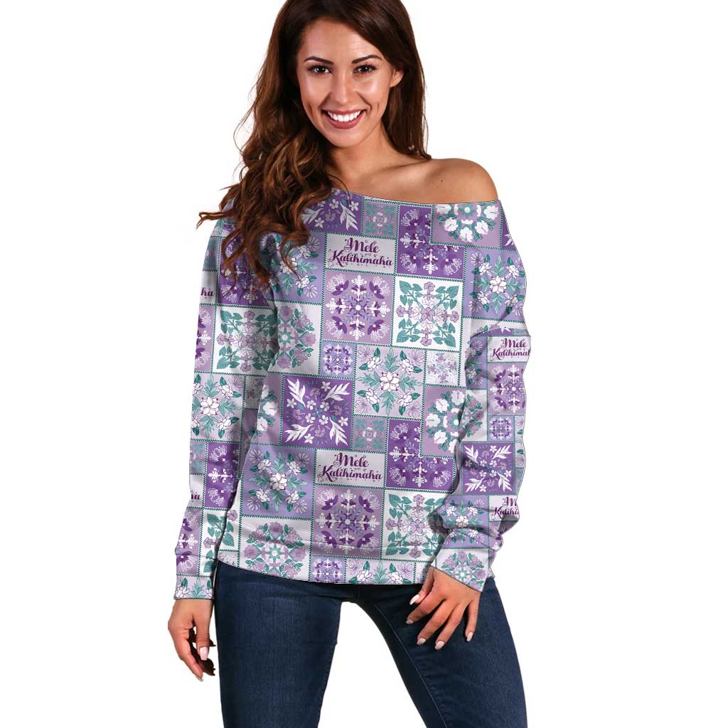 Mele Kalikimaka Hawaii Christmas Off Shoulder Sweater Poni Seamless Floral Motif - Polynesian Pride
