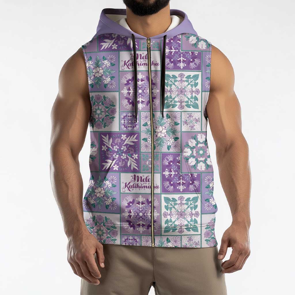 Mele Kalikimaka Hawaii Christmas Sleeveless Zip Hoodie Poni Seamless Floral Motif - Polynesian Pride