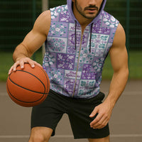 Mele Kalikimaka Hawaii Christmas Sleeveless Zip Hoodie Poni Seamless Floral Motif - Polynesian Pride