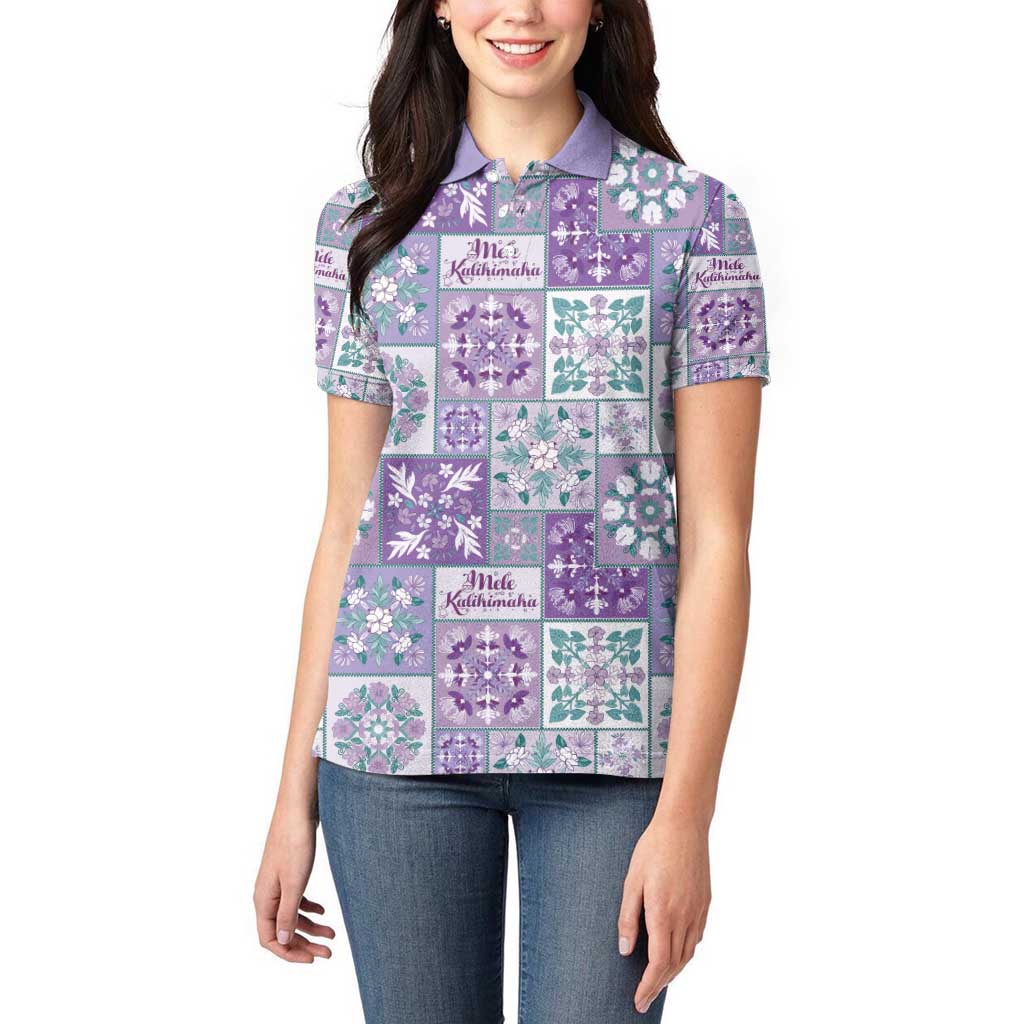 Mele Kalikimaka Hawaii Christmas Women Polo Shirt Poni Seamless Floral Motif - Polynesian Pride