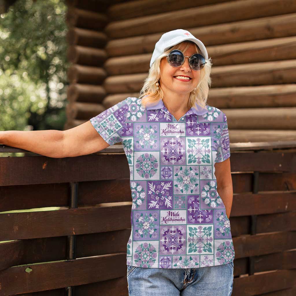 Mele Kalikimaka Hawaii Christmas Women Polo Shirt Poni Seamless Floral Motif - Polynesian Pride