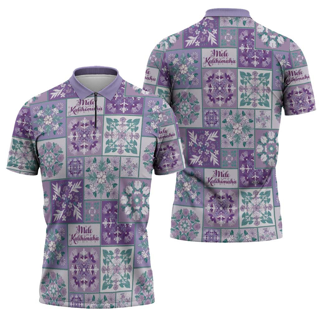 Mele Kalikimaka Hawaii Christmas Zipper Polo Shirt Poni Seamless Floral Motif - Polynesian Pride