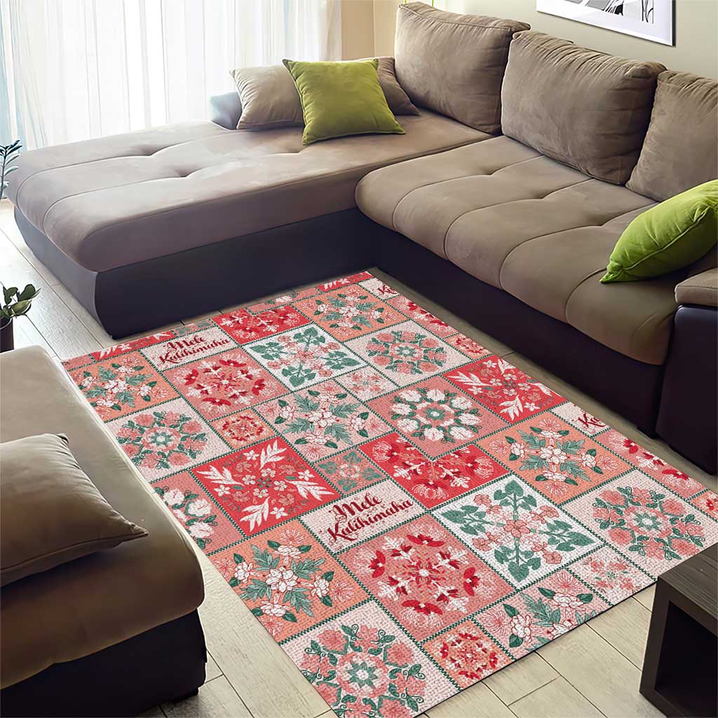 Mele Kalikimaka Hawaii Christmas Area Rug Ulaula Seamless Floral Motif - Polynesian Pride