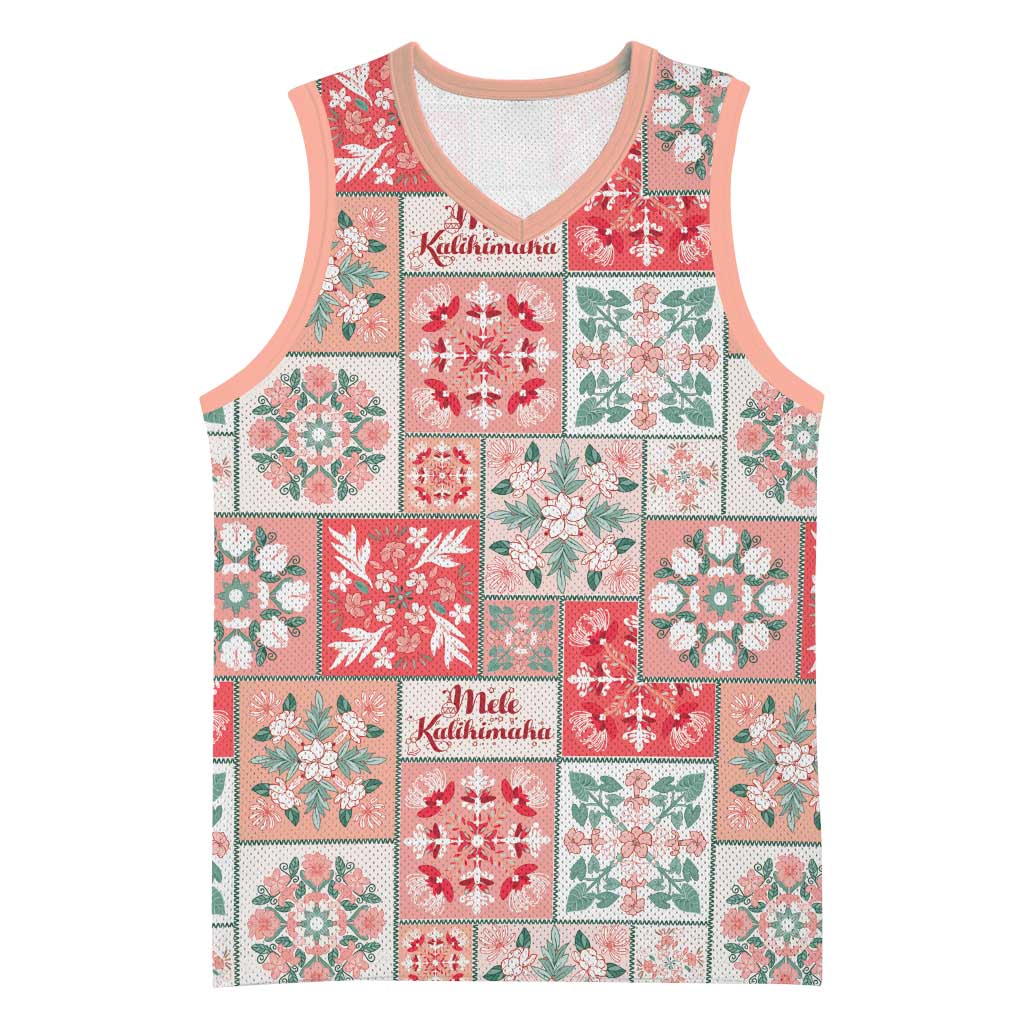 Mele Kalikimaka Hawaii Christmas Basketball Jersey Ulaula Seamless Floral Motif - Polynesian Pride