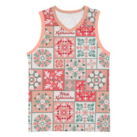 Mele Kalikimaka Hawaii Christmas Basketball Jersey Ulaula Seamless Floral Motif - Polynesian Pride