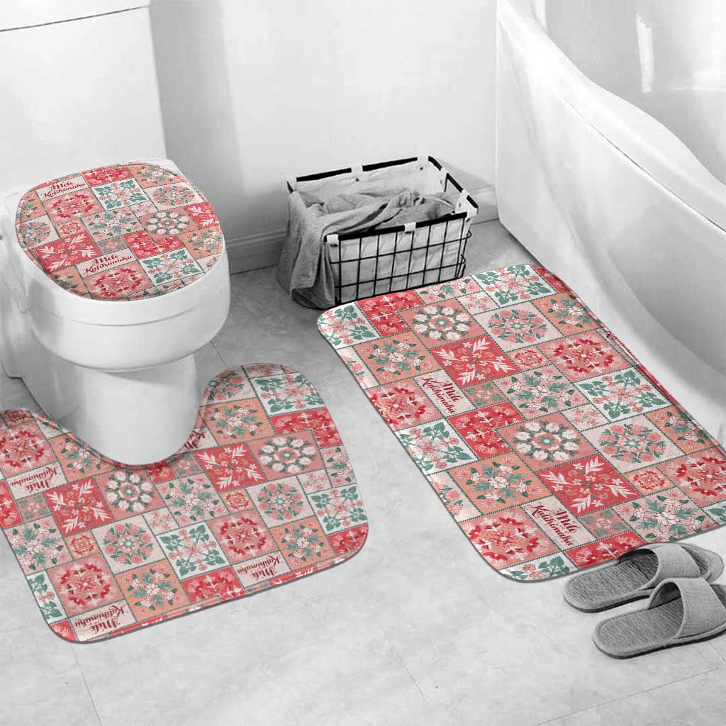 Mele Kalikimaka Hawaii Christmas Bathroom Set Ulaula Seamless Floral Motif - Polynesian Pride