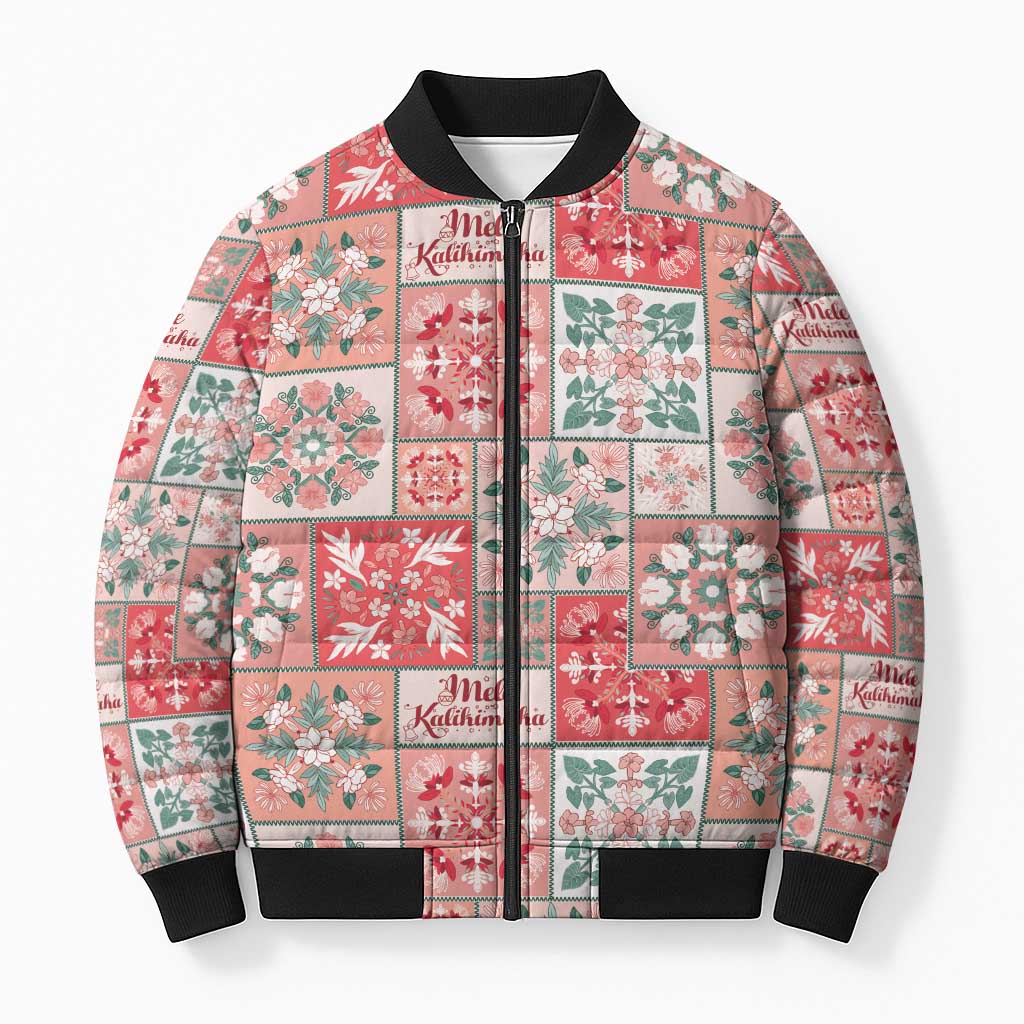 Mele Kalikimaka Hawaii Christmas Bomber Puffer Jacket Ulaula Seamless Floral Motif - Polynesian Pride