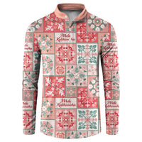 Mele Kalikimaka Hawaii Christmas Button Sweatshirt Ulaula Seamless Floral Motif - Polynesian Pride