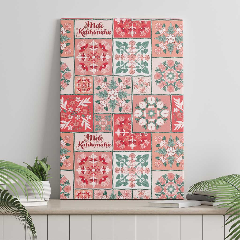 Mele Kalikimaka Hawaii Christmas Canvas Wall Art Ulaula Seamless Floral Motif - Polynesian Pride