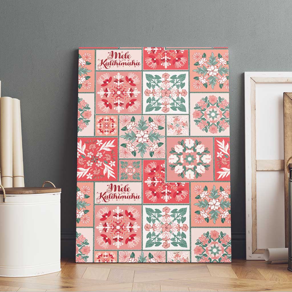 Mele Kalikimaka Hawaii Christmas Canvas Wall Art Ulaula Seamless Floral Motif - Polynesian Pride