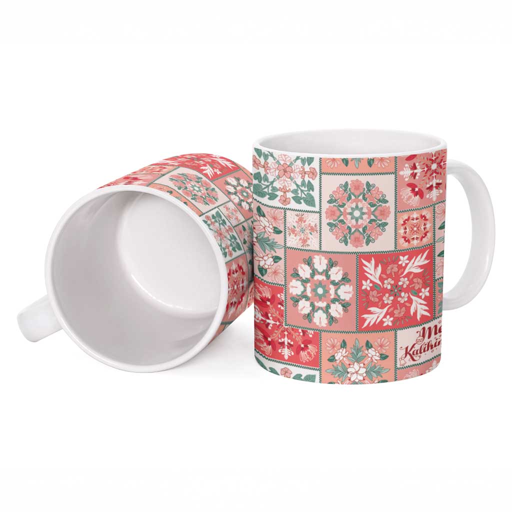 Mele Kalikimaka Hawaii Christmas Ceramic Mug Ulaula Seamless Floral Motif - Polynesian Pride
