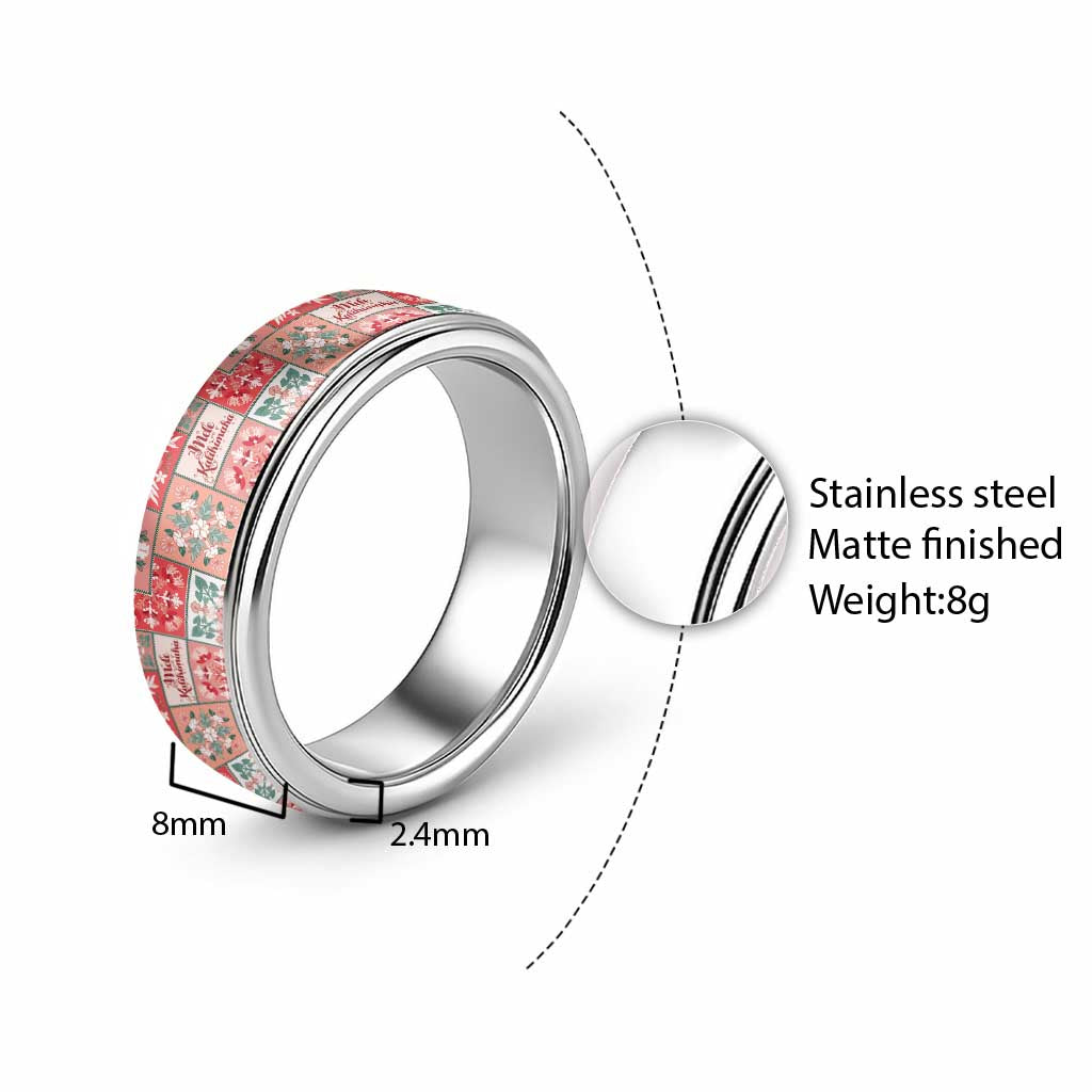 Mele Kalikimaka Hawaii Christmas Classic Ring Ulaula Seamless Floral Motif - Polynesian Pride