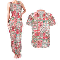 Mele Kalikimaka Hawaii Christmas Couples Matching Tank Maxi Dress and Hawaiian Shirt Ulaula Seamless Floral Motif - Polynesian Pride