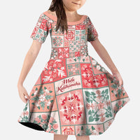 Mele Kalikimaka Hawaii Christmas Family Matching Off The Shoulder Long Sleeve Dress and Hawaiian Shirt Ulaula Seamless Floral Motif - Polynesian Pride