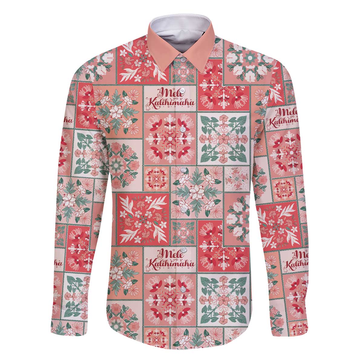 Mele Kalikimaka Hawaii Christmas Family Matching Off The Shoulder Long Sleeve Dress and Hawaiian Shirt Ulaula Seamless Floral Motif - Polynesian Pride