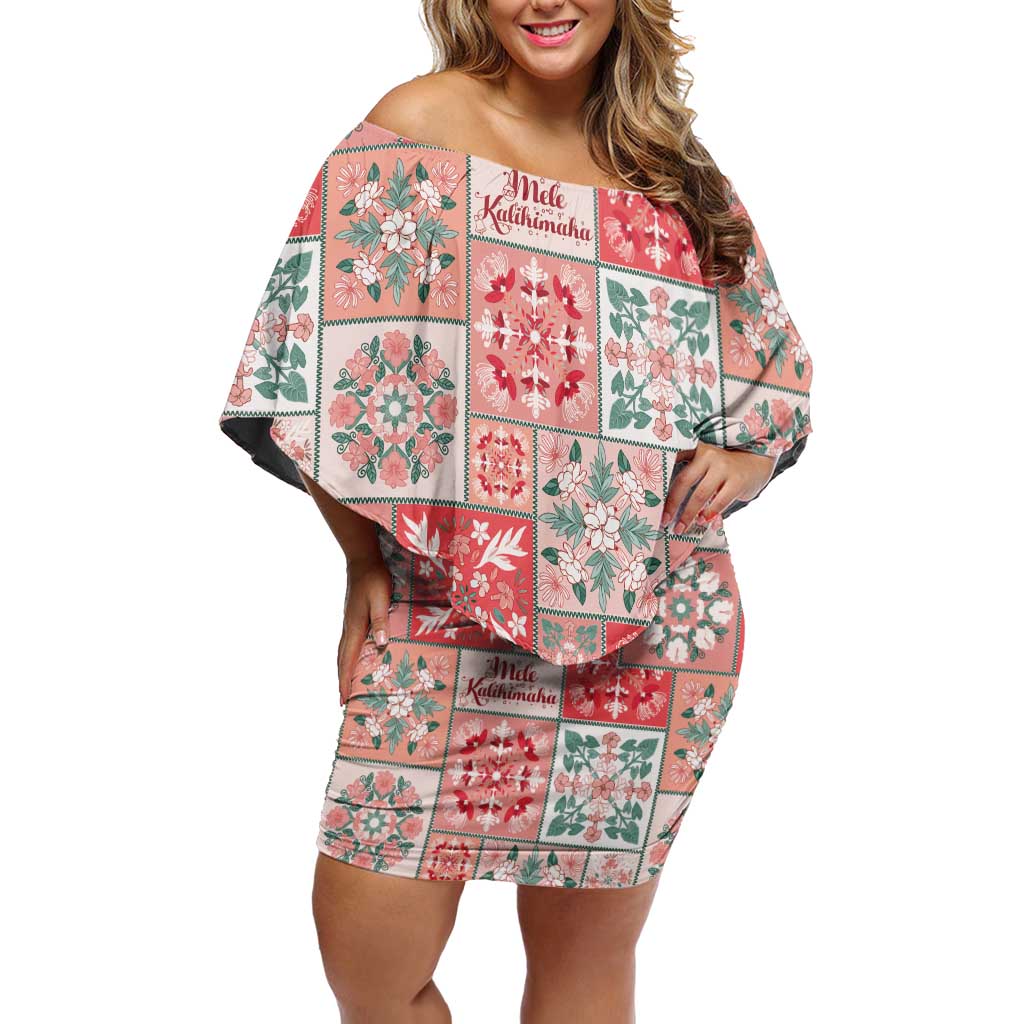 Mele Kalikimaka Hawaii Christmas Family Matching Off Shoulder Short Dress and Hawaiian Shirt Ulaula Seamless Floral Motif - Polynesian Pride