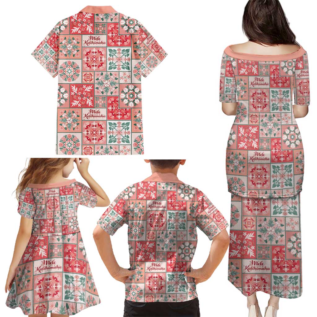 Mele Kalikimaka Hawaii Christmas Family Matching Puletasi and Hawaiian Shirt Ulaula Seamless Floral Motif - Polynesian Pride