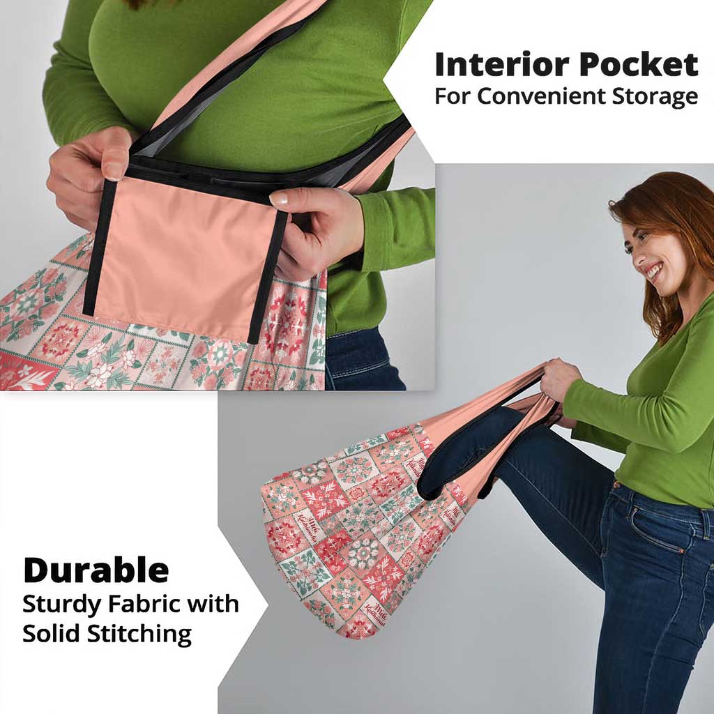 Mele Kalikimaka Hawaii Christmas Grocery Bag Ulaula Seamless Floral Motif - Polynesian Pride