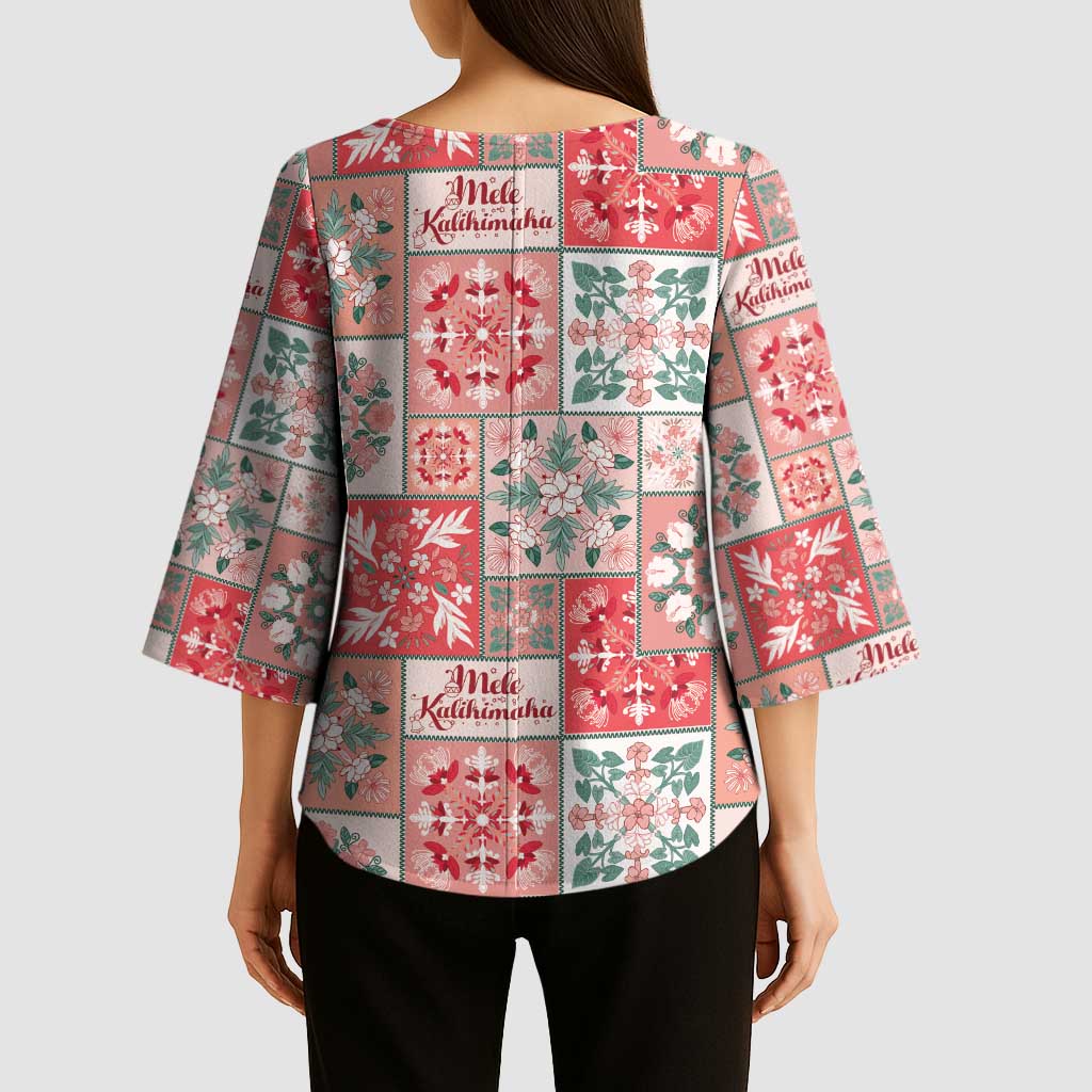 Mele Kalikimaka Hawaii Christmas Kimono Sleeve Blouse Ulaula Seamless Floral Motif - Polynesian Pride