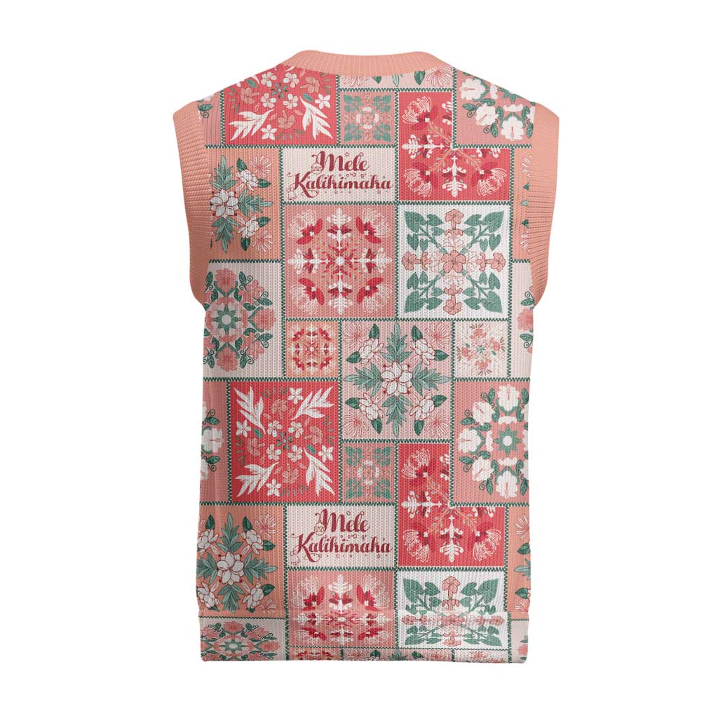 Mele Kalikimaka Hawaii Christmas Knitted V-Neck Vest Ulaula Seamless Floral Motif - Polynesian Pride