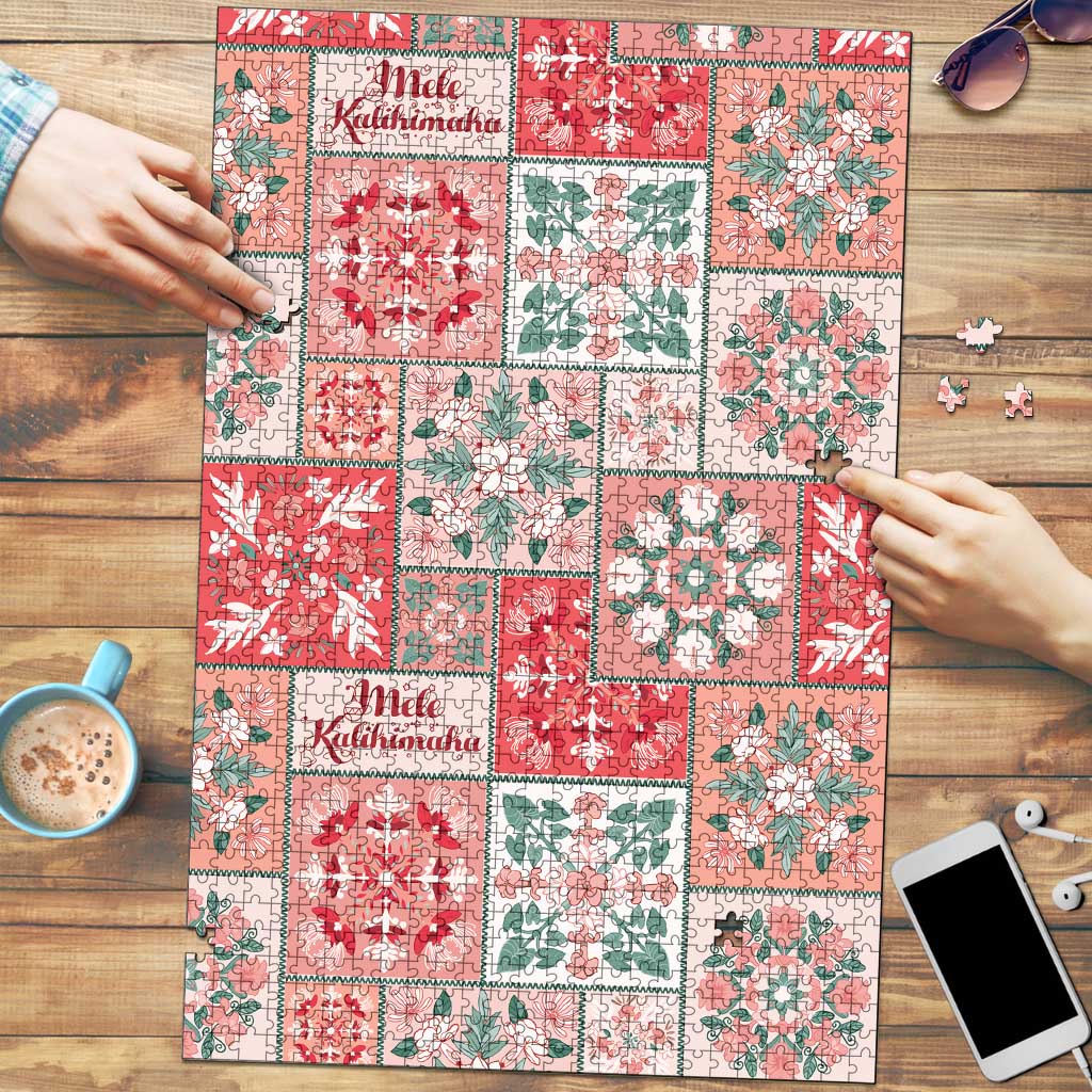 Mele Kalikimaka Hawaii Christmas Puzzle Ulaula Seamless Floral Motif - Polynesian Pride