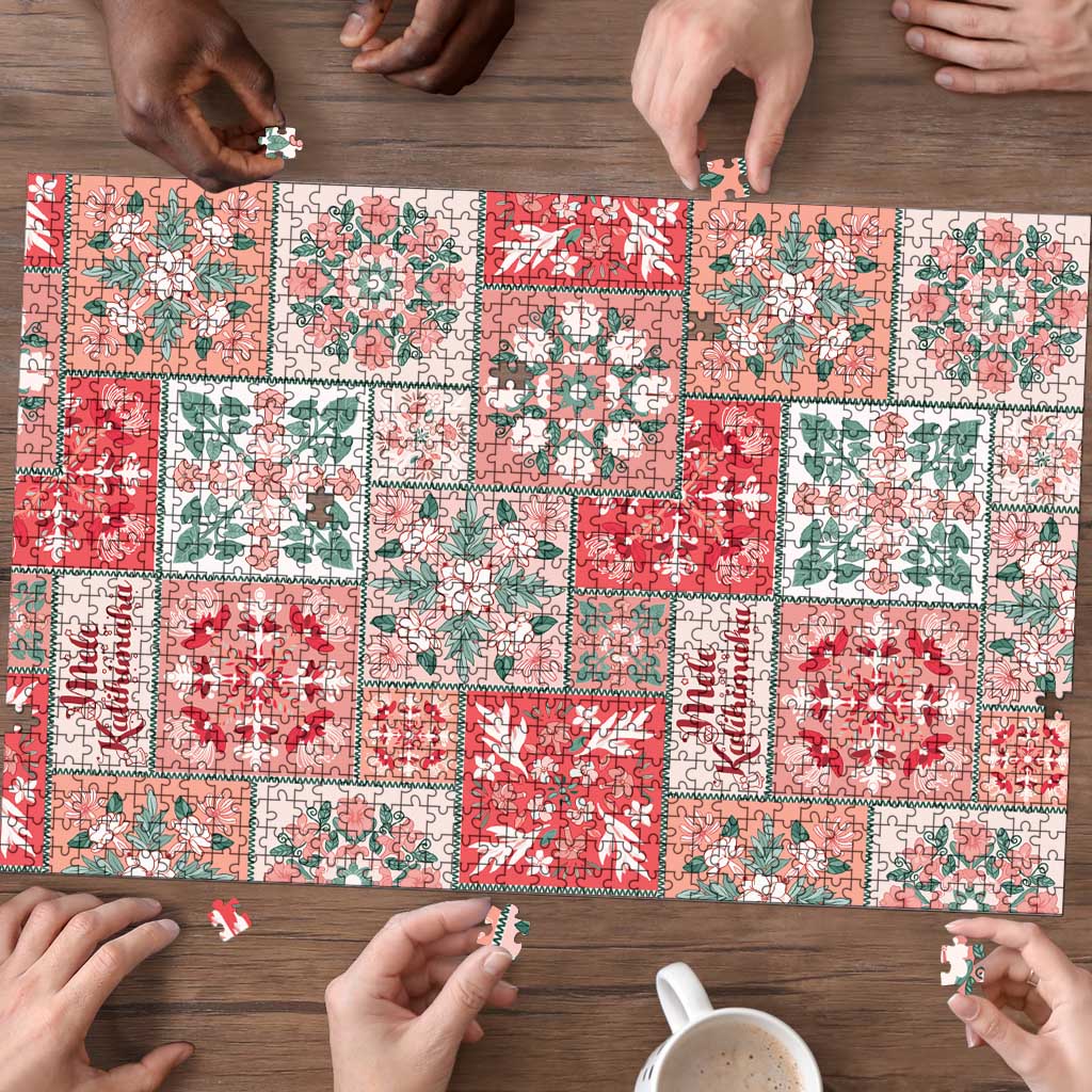 Mele Kalikimaka Hawaii Christmas Puzzle Ulaula Seamless Floral Motif - Polynesian Pride