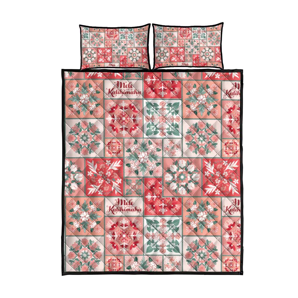 Mele Kalikimaka Hawaii Christmas Quilt Bed Set Ulaula Seamless Floral Motif - Polynesian Pride