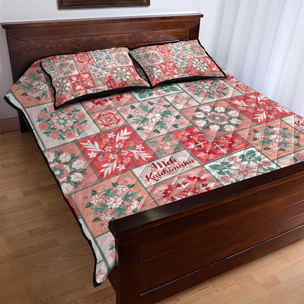 Mele Kalikimaka Hawaii Christmas Quilt Bed Set Ulaula Seamless Floral Motif - Polynesian Pride
