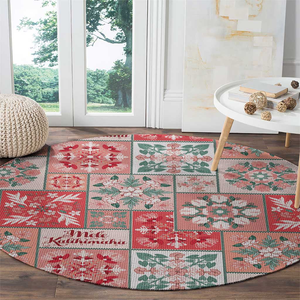Mele Kalikimaka Hawaii Christmas Round Carpet Ulaula Seamless Floral Motif - Polynesian Pride