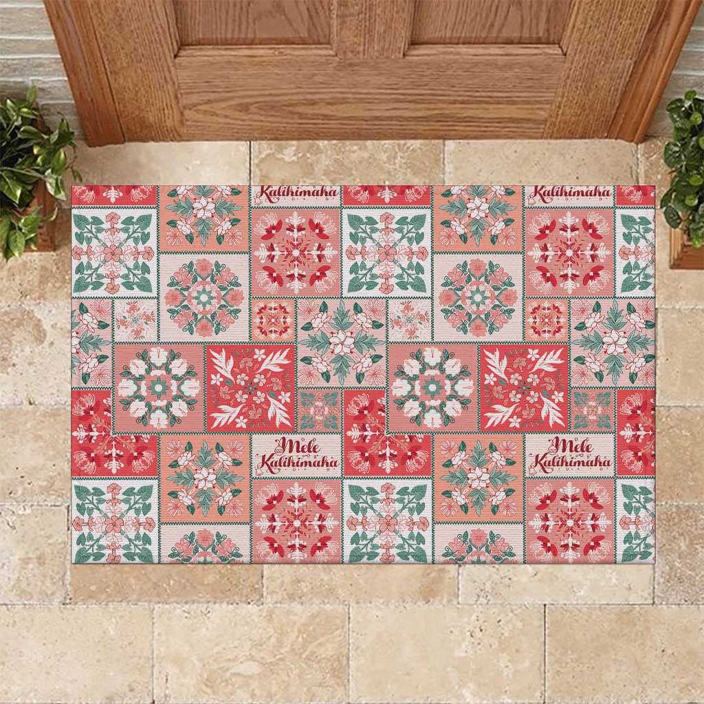Mele Kalikimaka Hawaii Christmas Rubber Doormat Ulaula Seamless Floral Motif - Polynesian Pride
