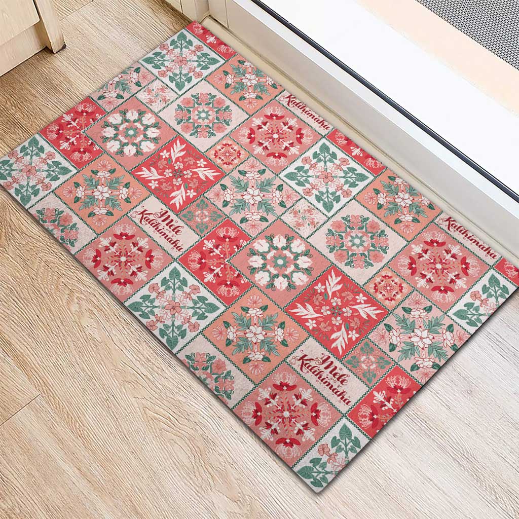 Mele Kalikimaka Hawaii Christmas Rubber Doormat Ulaula Seamless Floral Motif - Polynesian Pride