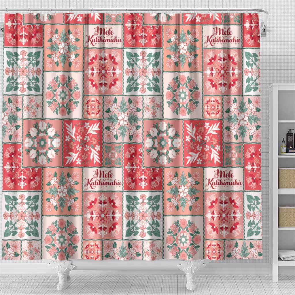 Mele Kalikimaka Hawaii Christmas Shower Curtain Ulaula Seamless Floral Motif - Polynesian Pride