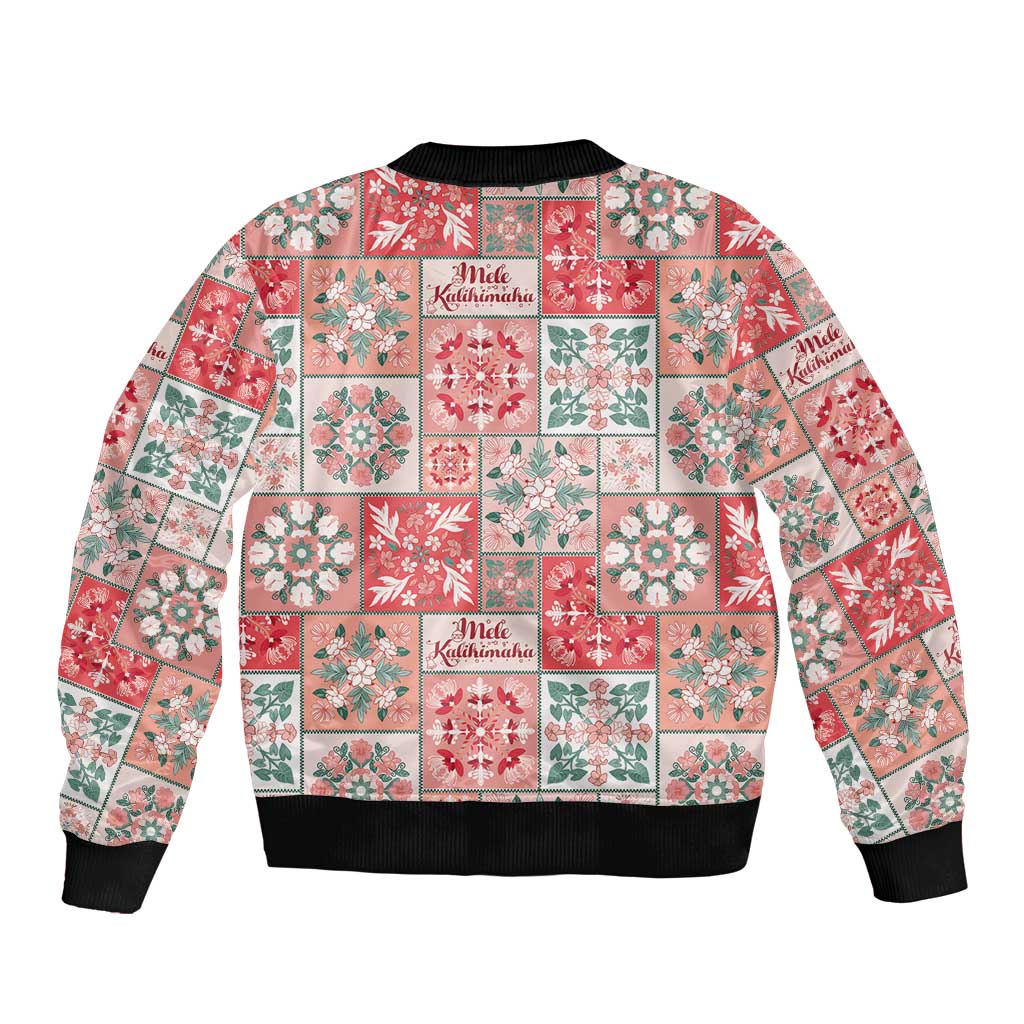 Mele Kalikimaka Hawaii Christmas Sleeve Zip Bomber Jacket Ulaula Seamless Floral Motif - Polynesian Pride