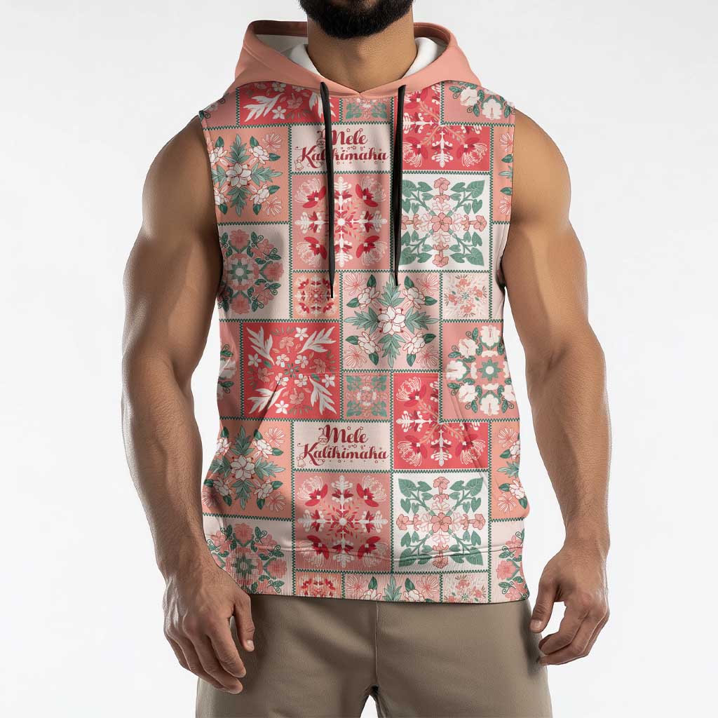 Mele Kalikimaka Hawaii Christmas Sleeveless Hoodie Ulaula Seamless Floral Motif - Polynesian Pride