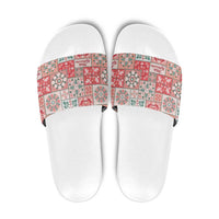 Mele Kalikimaka Hawaii Christmas Slide Sandals Ulaula Seamless Floral Motif - Polynesian Pride